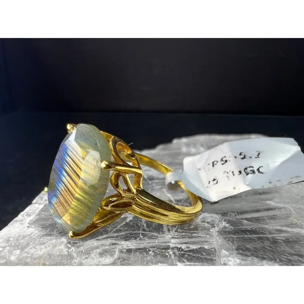 NWT Labradorite Gold Over 925 Sterling Ring Size 7